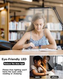 Table Lamps Desk Lamp 10 Dimmable Brightness 3 Light Modes Reading Study Clamp-on Crafts USB Plug-in Powered Night