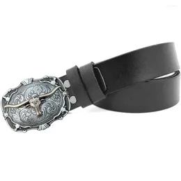 Belts Western Luxury Mens Cowskin Leather With Cowboys OX Head Brand Design Metal Buckles