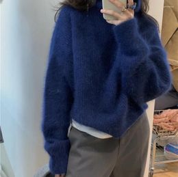 Women's Sweaters Fashion Women Turtleneck Thick Warm Mohair Knitted Pullover Jumpers Autumn Winter Mink Cashmere Long Sleeve Loose