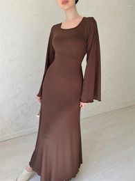 Casual Dresses Tossy Black Ribbed Fashion Maxi Dress For Women Loose Slim High Waist Elegant Long Sleeve Party Female Autumn