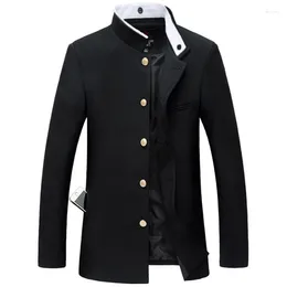 Men's Suits Men Black Slim Tunic Jacket Sinle Breasted Blazer Japanese Scl Uniform Collee Coat