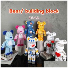 Blocks Color Net Red Love Violent Bear Series Assemble Building Block Toy Model Bricks With Lighting Set Anti Toys For Kids Gift Drop Dhvjl