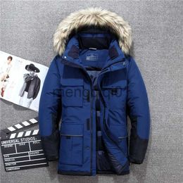 Men's Down Parkas Brand Down Jacket Men Blue Black White Fur Collar Winter Men Jackets Windproof Thick Warm winter male jacket coats -40 Degree J231107