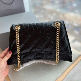 Fashion Designer Women Cross Body Bags Crush Shoulder Black Handbag Genuine Oil wax Leather Chain High Grade Quality Bag 25cm 31cm