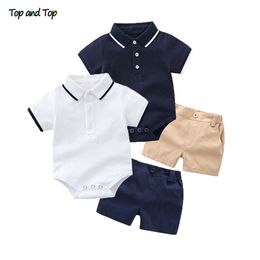 Clothing Sets Top summer fashion born boy formal clothing set cotton jumpsuit topshorts baby gentleman set children's clothing set 230406