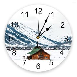 Wall Clocks Snow Mountain Lodge Creative Clock For Home Office Decoration Living Room Bedroom Kids Hanging Watch