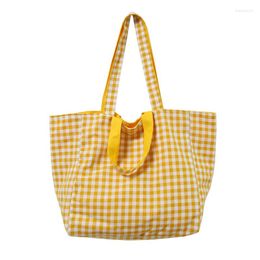 Evening Bags 1 Pc Double-sided Plaid Shopping Bag Reusable 6 Colours Large Canvas Shoulder Lady Student Book Handbags Grocery Tote