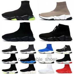 Designer Sock Shoes Running Speed ​​Trainer Mens Womens Bege Glitter Azul Esportes Sapatilhas Graffiti Lace Up Triplo Preto Branco Clear Sole Luxo Botas Planas Tamanho 36-45