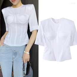 Women's T Shirts Minimalist Zipper Solid Shirt For Women O Neck Short Sleeve Slimming Female Summer Fashion Clothing 2023