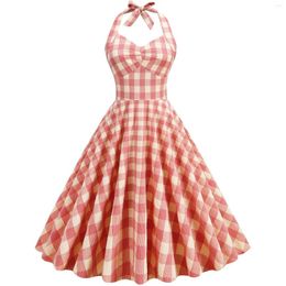 Casual Dresses High Waisted Plaid Cocktail Dress Backless Sexy Mid Length Vintage 1950s Hepburn Strapless Swing Retro Halter