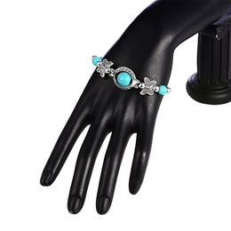 Fashion Jewellery Natural Turquoise Handmade Bracelet Silver Butterfly Beaded Bracelet for Women Adjustable