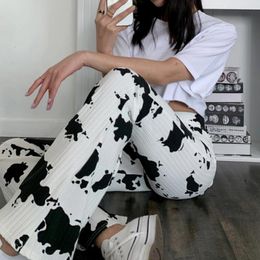 Women's Pants White Cow Flare Women High Waist Wide Leg Trousers Hippie Colour Joggers Y2K Fashion Korean Streetwear