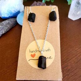 Chains Black Tourmaline Necklace And Earrings Set Wholesale Natural Stone Pendants Repair JewelryChains