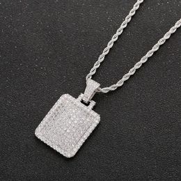 Men Iced Out Dog Tag Pendant Necklace With Rope Chain Cubic Zircon Charms Hip Hop Jewelry219I
