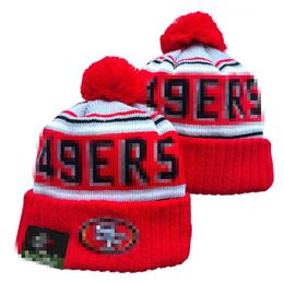 Men Knitted Cuffed Pom San Francisco Beanies SF 49 Bobble Hats Sport Knit Hat Striped Sideline Wool Warm BasEball Beanies Cap For Women a3