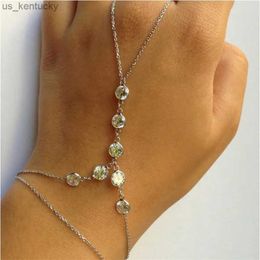 Charm Bracelets Fashion Chain Link Bracelets Drop Silver gold Colour Women Metal Hand Harness Chain Beads Slave Finger Ring Jewellery R231107