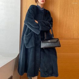 Pelliccia da donna 2023 moda invernale girocollo casual finto temperamento europeo e americano cappotto sciolto da donna di media lunghezza