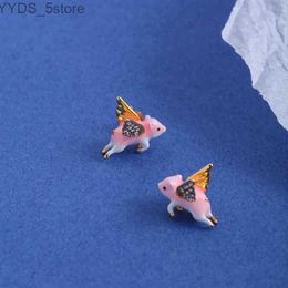 Stud Cute Lovely Flying Pig Stud Earring Enamel Glaze Copper Gold Plated Animal Ear Jewelry For Women YQ231107
