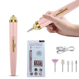 Nail Manicure Set 5-in-1 electric nail polish drill with light portable mini electric manual art pen tool for gel removal 231107