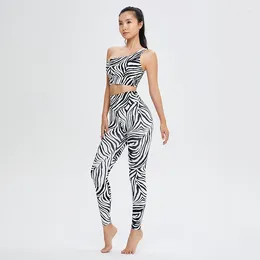 Women's Two Piece Pants SUKE Sexy Zebra Sportswear Suit Breathable Training Yoga Running Vest 2-piece Set