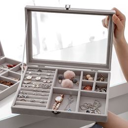 Jewellery Settings Fashion Portable Velvet Ring Display Organiser Box Tray Holder Earring Storage Case Showcase 230407