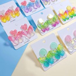 Stud Earrings Candy Colour Cartoon Butterfly Transparent Dangle For Women Girls Colourful Cute Geometric Gifts