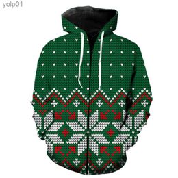 Men's Hoodies Sweatshirts Christmas Style Men's Zipper Hoodie With Hood Jackets Tops Oversized Funny 3D Printed Teens Long Sle 2022 Hot Sale FashionL231107