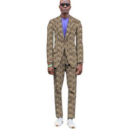 Men's Suits & Blazers Flower Type Print African Culture Mens Suit Wedding With Trousers Male Dashiki Outfits