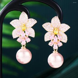 Dangle Earrings Kellybola 2023 Trend Imitation Pearl Earring For Women Luxury Bling Cubic Zirconia Fashion Elegant Lady Jewellery