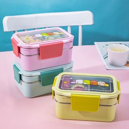 Bento Boxes Portable stainless steel children's lunch box double layer cartoon food container box microwave bento box children's picnic school 230407