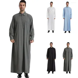 Ethnic Clothing Muslim Islamic Robes Men's Arab Robe Retro Long Sleeve Thobe Solid Colour Loose Dubai Saudi Kaftan Shirt