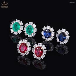 Stud Earrings WUIHA Luxury 925 Sterling Silver 18K White Gold 8 10MM Sapphire Faceted Gemstone Anniversary Gift Jewelry Drop