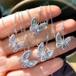 Butterfly Pendant Simple Fashion Jewellery 925 Sterling Silver Princess Cut Topaz CZ Diamond Gemstones Party Women Wedding Clavicle Necklace