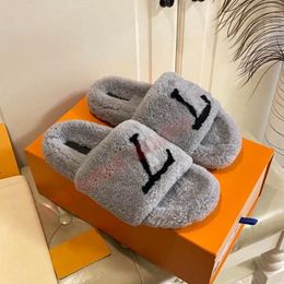 Designer Fuzzy Slippers Womens Luxury fur Slides Winter Warm letters Brand Woman Loafers Shoes Flat Slider Mule Wool Fluffy Slipper Pink White Furry Sandals