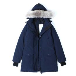 Womens Canadian Down Jacket Parkers Winter Mid-length Over-the-knee Hooded Thick Warm Gooses Coats Female F5bf