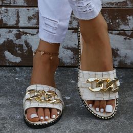 Slippers Women s Summer Fashion Flat Sandals European Plus Size Metal Chain Beach Flip Flops plus size 43 230407