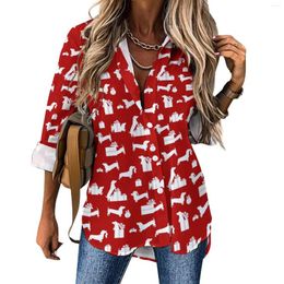 Women's Blouses Dachshund Print Blouse Funny Christmas Trendy Design Casual Female Basic Shirts Autumn Long Sleeve Oversized Top