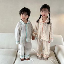 Clothing Sets Kids Clothes Autumn 2023 Baby Girls 2 Pieces Pyjamas Pure Cotton Yarn Long Sleeve Turn Down Collar Fresh Simple