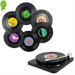 New 6pcs Vinyl Disk Coasters With Vinyl Record Player Holder Creative Koffie Mok Cup Onderzetters Hittebestendig Antislip Pads