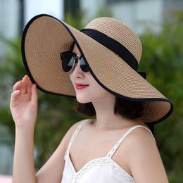 Wide Brim Hats Bucket Womens Sun Straw UPF 50 Summer Foldable Roll Up Floppy Beach for Women 230407