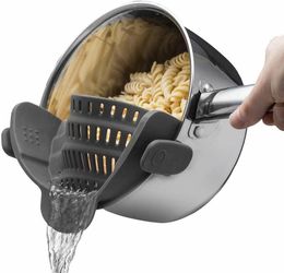 Strain Pot Strainer and Pasta Strainer Adjustable Silicone Clip On Strainer for Pots, Pans, and Bowls Kitchen Colander