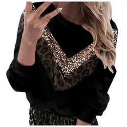 Women's Hoodies Leopard Print Harajuku Blouse Sequin Patchwork Trendy Loose Pullover Sweatshirt Streetwear Shirt Blusas Chemise