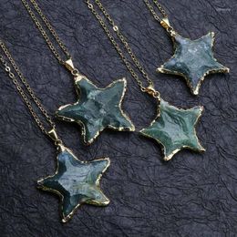 Pendant Necklaces Natural Stone Five Point Star Necklace Metal Hand Wrapped Birthday Party Summer Seaside Jewellery Accessories