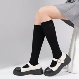 Women Socks Jk Black White Long For Lolita Solid Knee High Velvet Girls Fashion Kawaii Sexy Cosplay Nylon S-XL