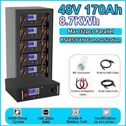 LiFePO4 48V Battery 150Ah 170Ah 200Ah 51.2V 7KWh 10KWh Built-in 16S 200A BMS RS485 CAN 10 Years Lifespan