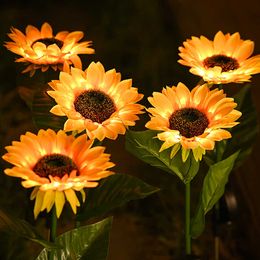 Lawn Lamps Solar Sunflowers Outside Garden Lawn Light IP65 Waterproof Solar Flowers Pathway Light for Patio Yard Wedding Holiday Decoration P230406