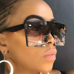 Sunglasses Frames 2023 Fashion Oversized Square Retro Gradient Big Frame Sun Glasses For Women Gafas Shade Mirror Clear Lens 230407