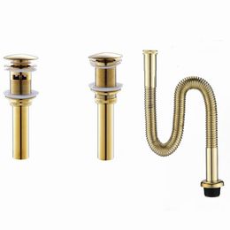 Drains Solid Brass Bathroom Sink shine gold Pop Up Drain With Gold Finish bathroom parts with without overflow faucet DR228 230406