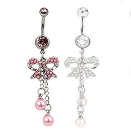Navel & Bell Button Rings D0564 2 Colours The Bowknot With Pearl Style Belly Button Navel Rings Piercing Body Jewellery Mix Drop Delivery Dhkl2