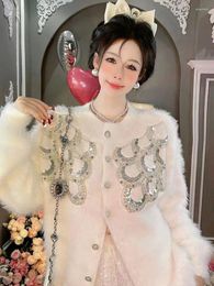 Women's Knits Price Beaded Sequin Knit Cardigan For Women 2023 Fall Sweater Coat Loose Fit Cropped Long
